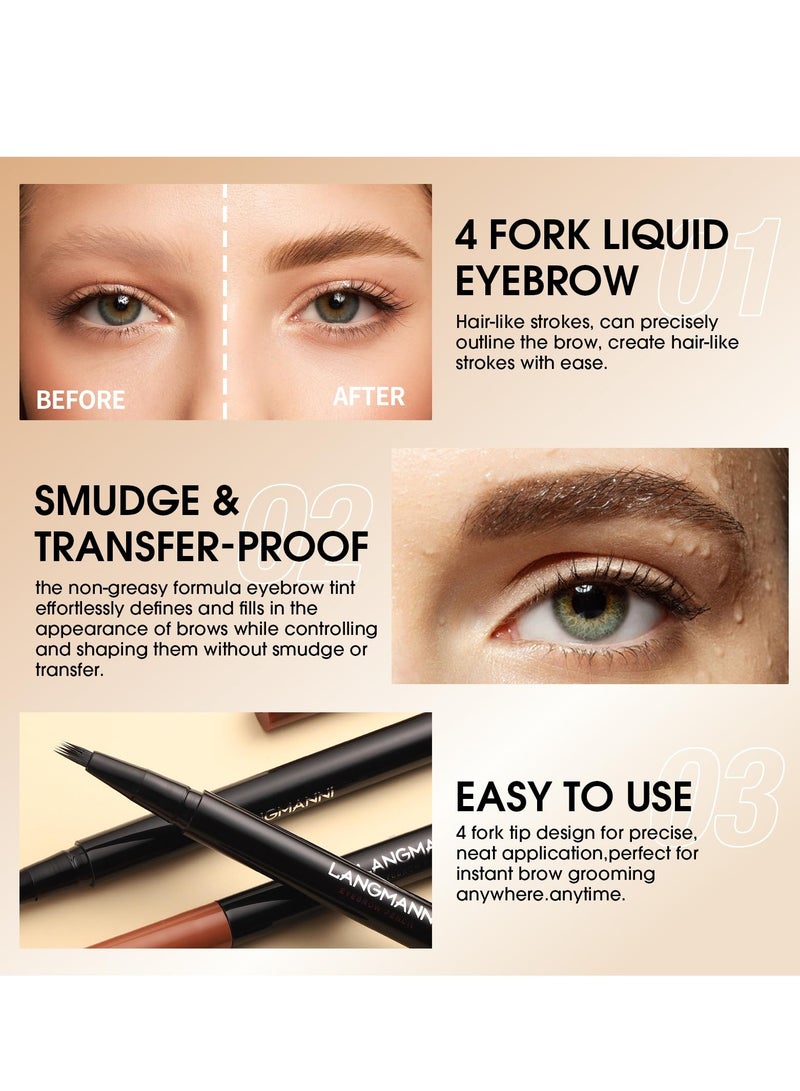 Brown Eyebrow Pen, 2 Pcs Brown Eyebrow Pencil With 4 Micro-Fork Tipm,Natural Stereoscopic Long-Lasting, Waterproof, Non-Fadin, Creates Natural Looking Brows Effortlessly, for All Brow Shapes