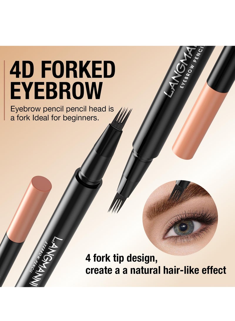 Brown Eyebrow Pen, 2 Pcs Brown Eyebrow Pencil With 4 Micro-Fork Tipm,Natural Stereoscopic Long-Lasting, Waterproof, Non-Fadin, Creates Natural Looking Brows Effortlessly, for All Brow Shapes