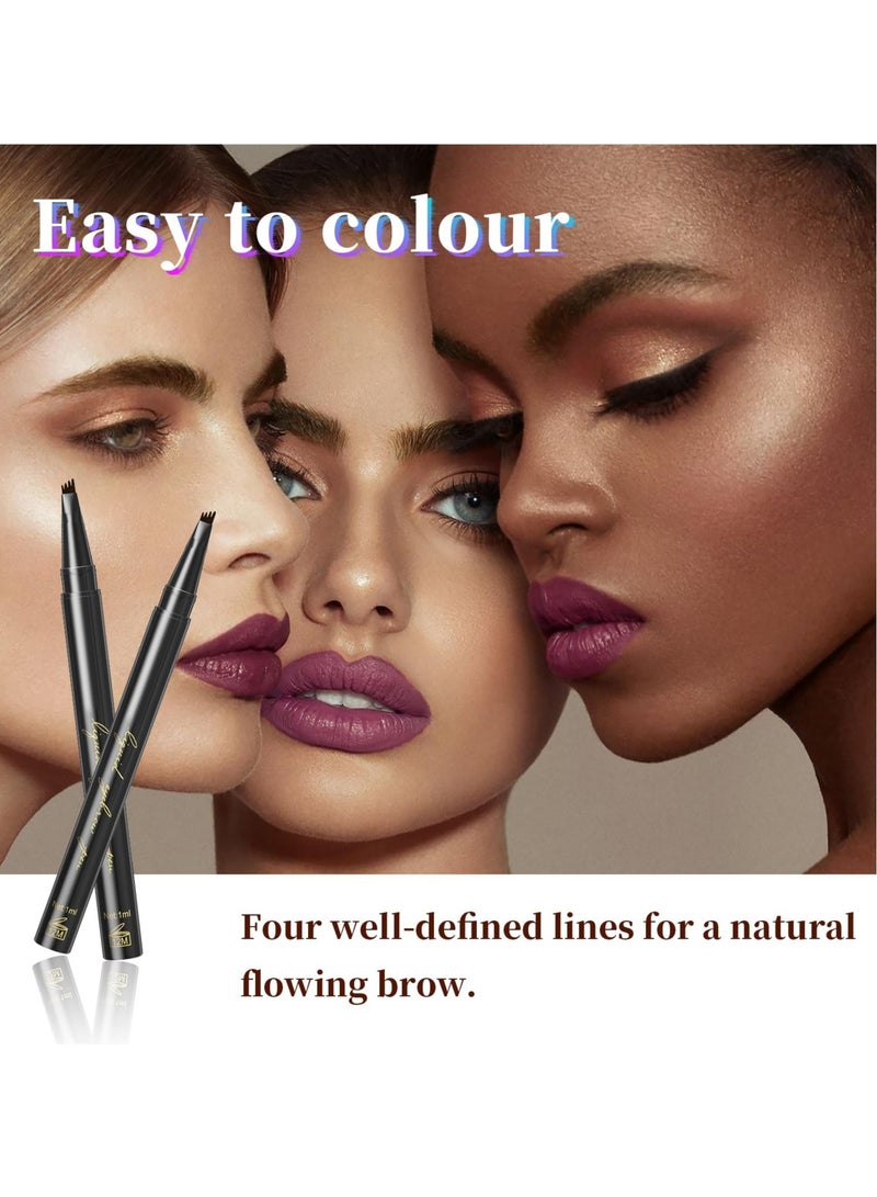 EXCEFORE Dark Brown Eyebrow Pen, Precision Eyebrow Pencil Long Lasting Fine Four-Fork Liquid Eyebrow Pen, 4D Natural Wild Eyebrow Definer Pencils Makeup (Dark Brown)