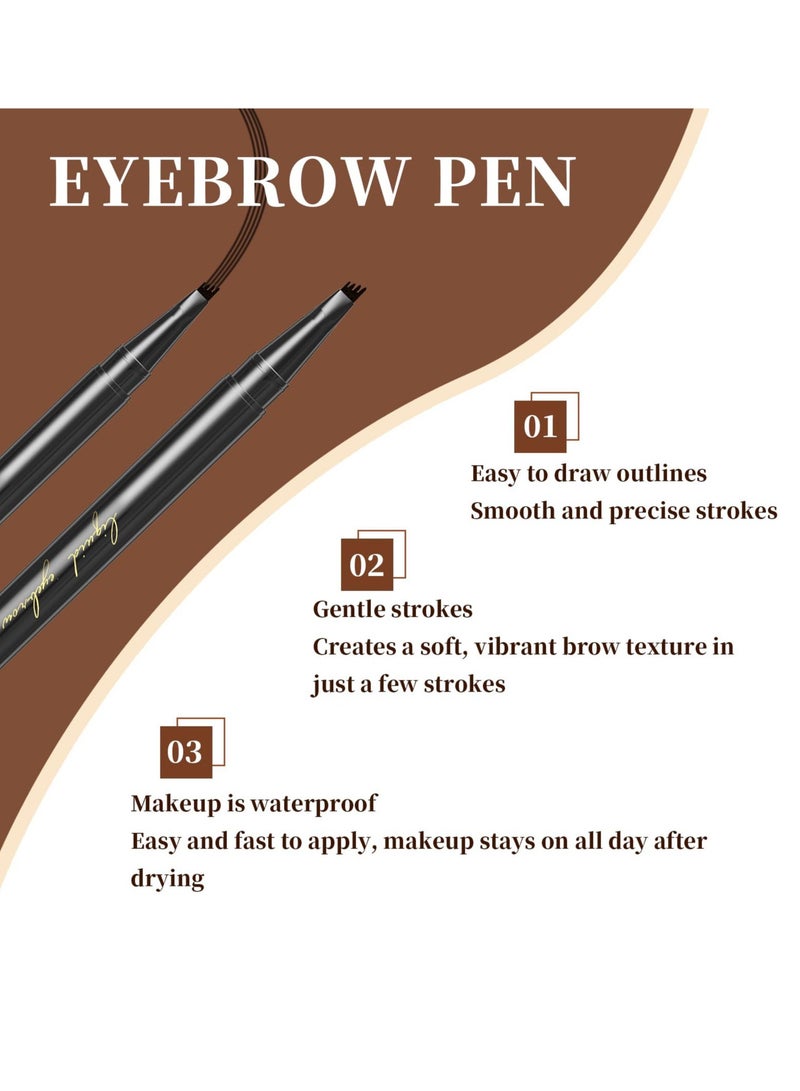 EXCEFORE Dark Brown Eyebrow Pen, Precision Eyebrow Pencil Long Lasting Fine Four-Fork Liquid Eyebrow Pen, 4D Natural Wild Eyebrow Definer Pencils Makeup (Dark Brown)