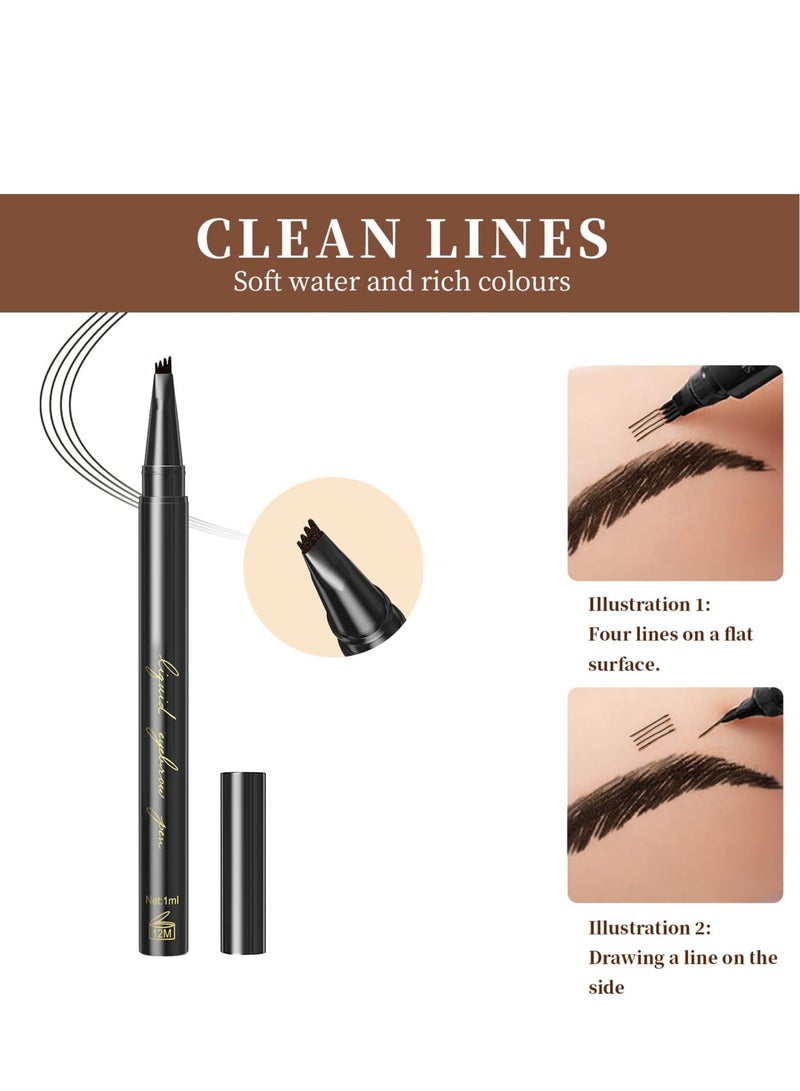 EXCEFORE Dark Brown Eyebrow Pen, Precision Eyebrow Pencil Long Lasting Fine Four-Fork Liquid Eyebrow Pen, 4D Natural Wild Eyebrow Definer Pencils Makeup (Dark Brown)