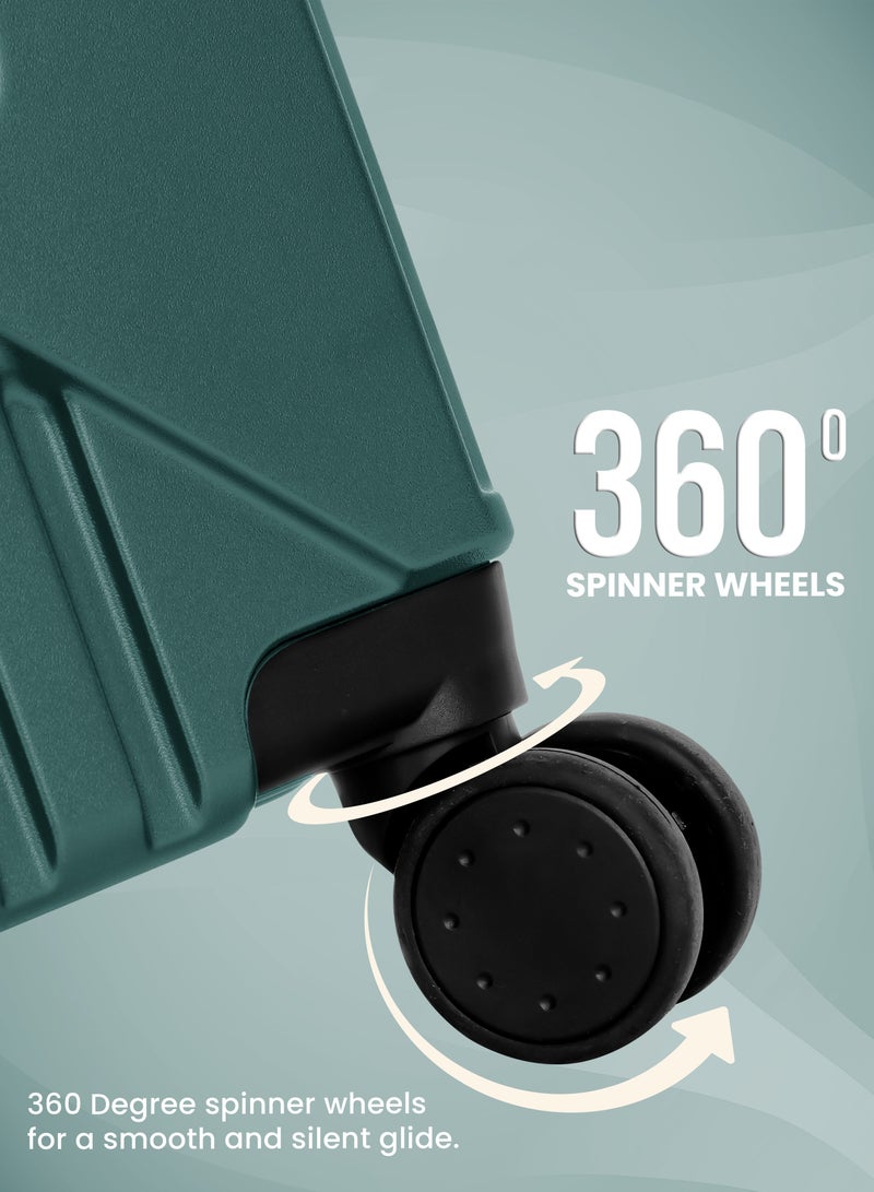 Cabin Luggage with Self-rebound Handle and Spinner Wheels, Unique Record Shape Design 20 Inch Green