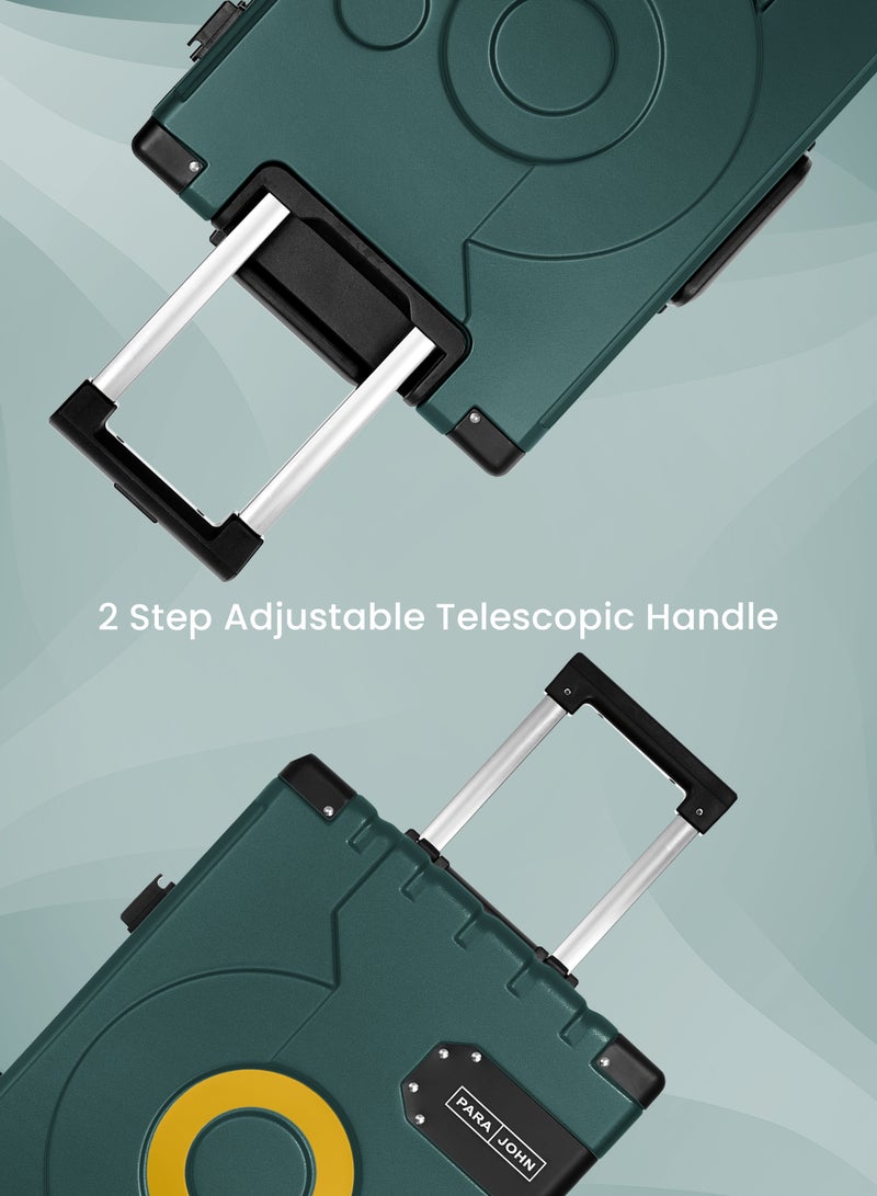 Cabin Luggage with Self-rebound Handle and Spinner Wheels, Unique Record Shape Design 20 Inch Green