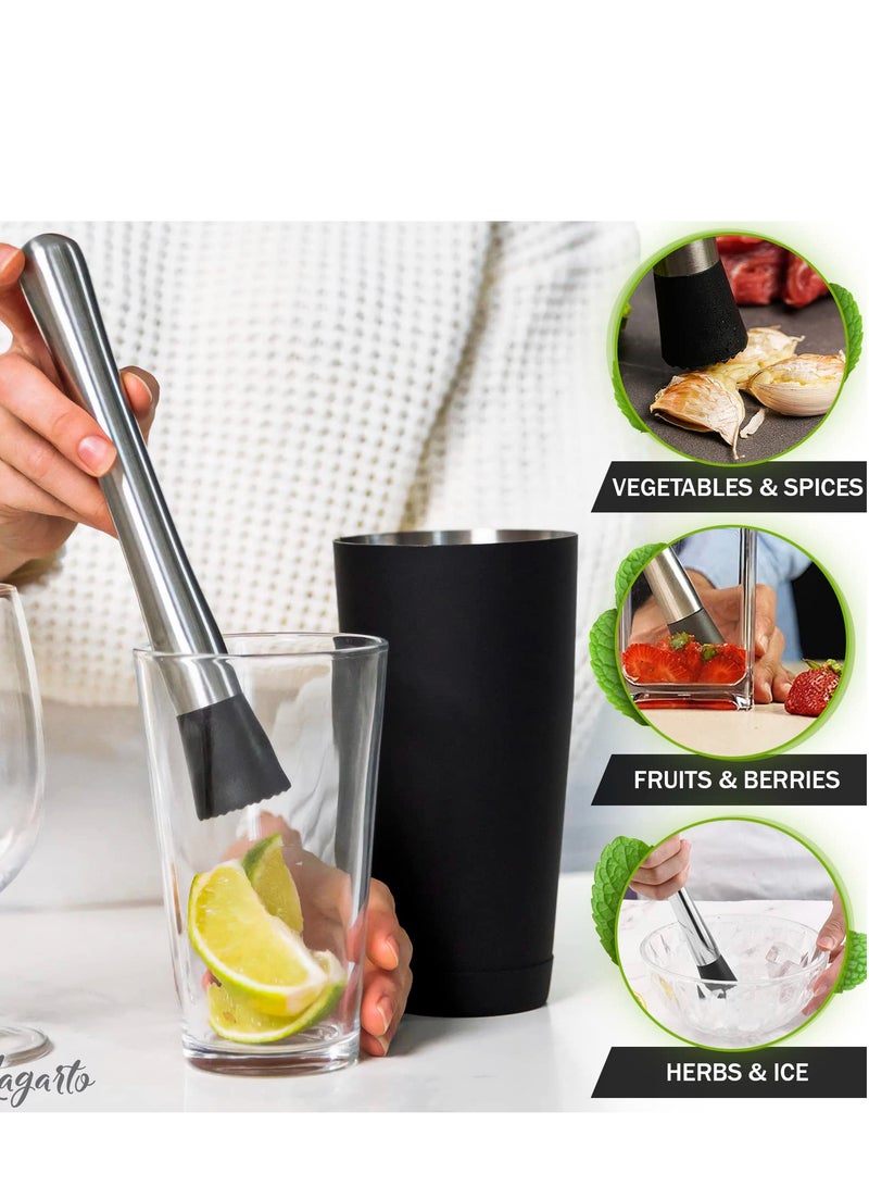 Muddler for Cocktails Set, 2Pcs Long Muddler Old Fashioned Stainless Steel Muddler, Mojito Muddler Ice Crusher Bartender Tool, Mixing Spoon Professional Home Bar Tool Set