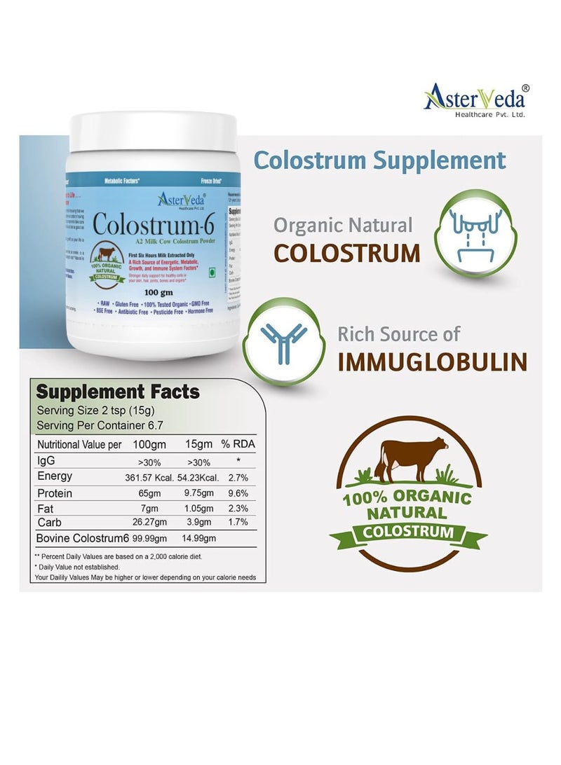 Organic Gir Cow Powder 100 Gm A2 Milk Bovine Colostrum Freeze Dried Balanced For Immunity System Support