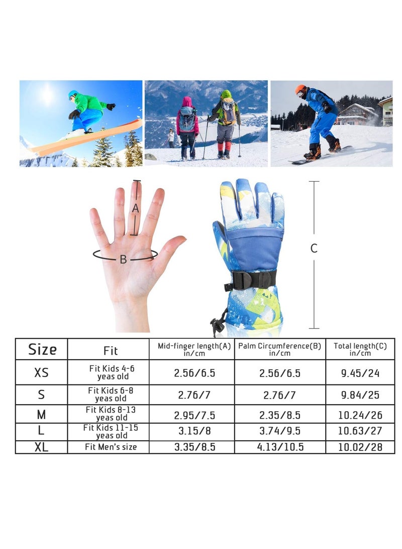 Ski Gloves, Cycling Gloves, Winter Warmest Waterproof and Breathable Snow Gloves for Mens, Touch-Screen Waterproof Winter Gloves, for Mens, Womens, Kids Skiing, Snowboarding