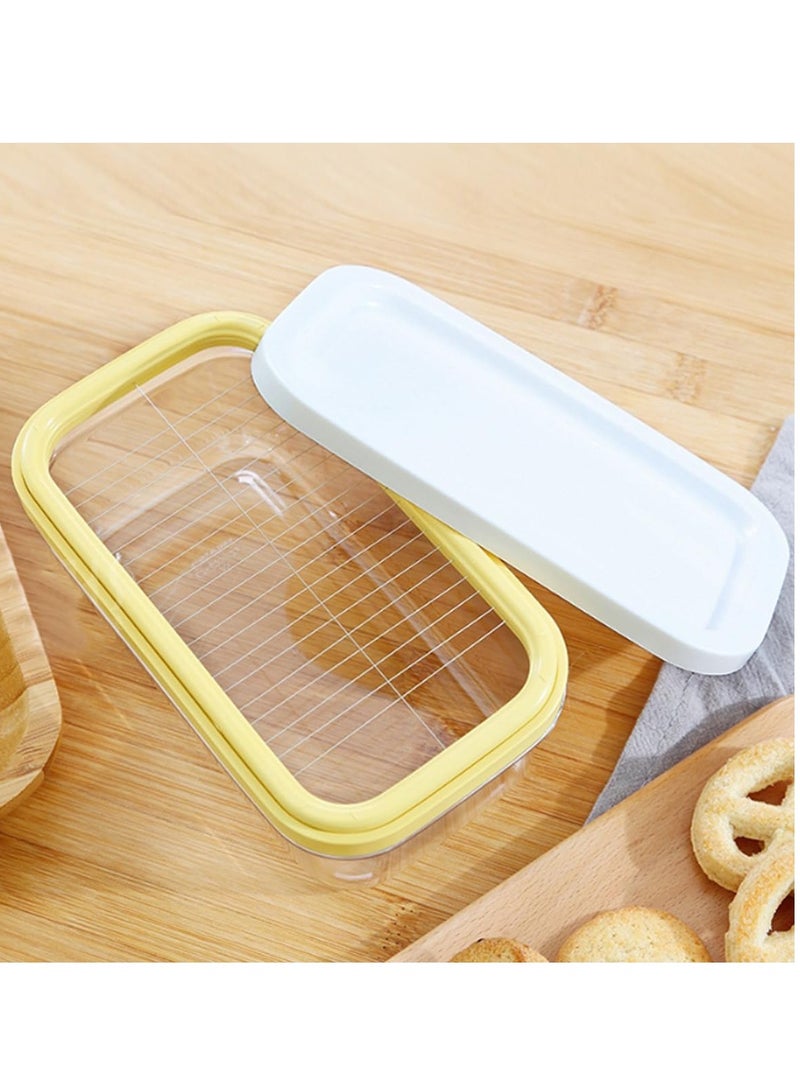 Butter Box, with Transparent Lid Refrigerated Butter Slicer Cutter Stainless Steel, Butter Cutter Slicer and Dish, Replaceable Kitchen Cooking Baking Tool, for Kitchen (White)