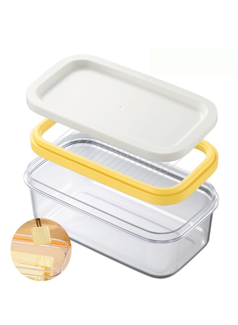 Butter Box, with Transparent Lid Refrigerated Butter Slicer Cutter Stainless Steel, Butter Cutter Slicer and Dish, Replaceable Kitchen Cooking Baking Tool, for Kitchen (White)