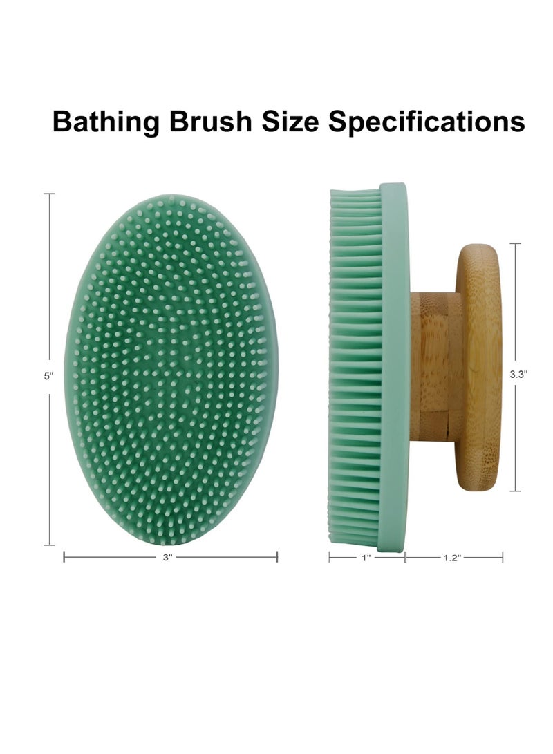 EXCEFORE Food-Grade Soft Silicone Body Scrubber Shower Brush, Non-Slip Bamboo Handle Silicone Loofah, Gentle Exfoliating and Lather Well (Blue)