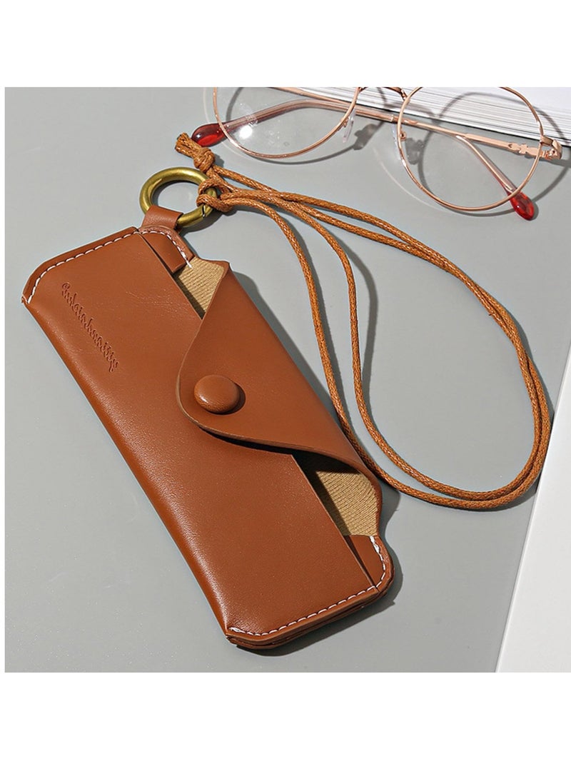 Glasses Pouch, Leather Case Holder, Glasses Case Soft, Portable Universal Genuine Leather Slim Eyeglass Pouch for Sunglasses Reading Glasses Eyeglass