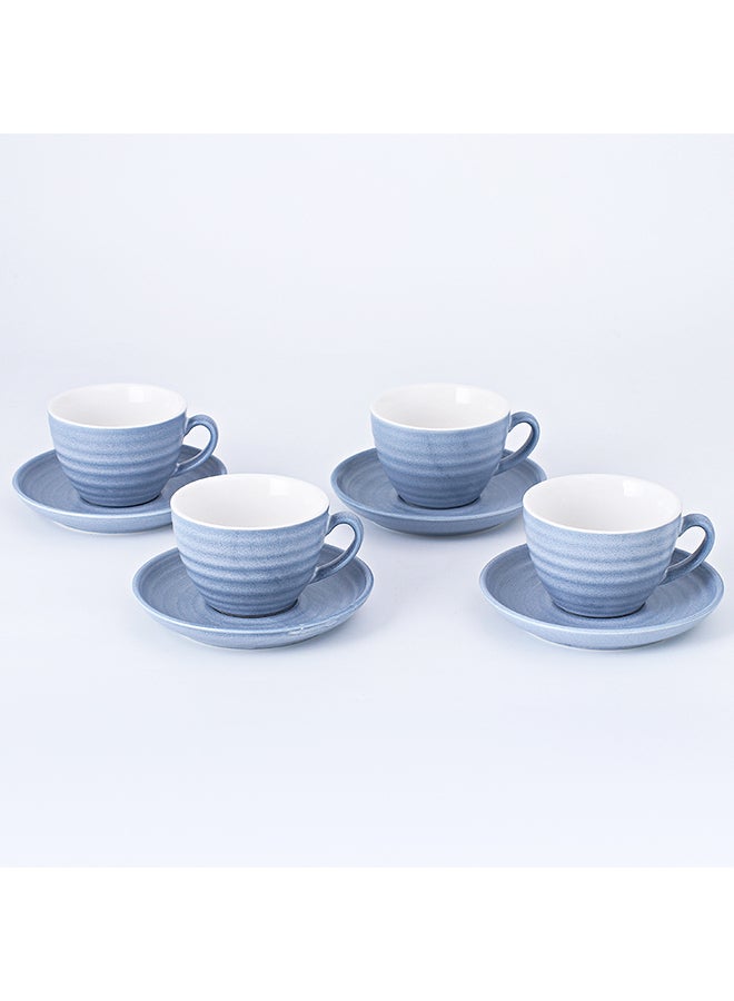 8-Piece Kiln Variable Glaze Process Round Linear Ceramic Coffee Cup And Saucer Set Blue 12.5x10x7.2cm
