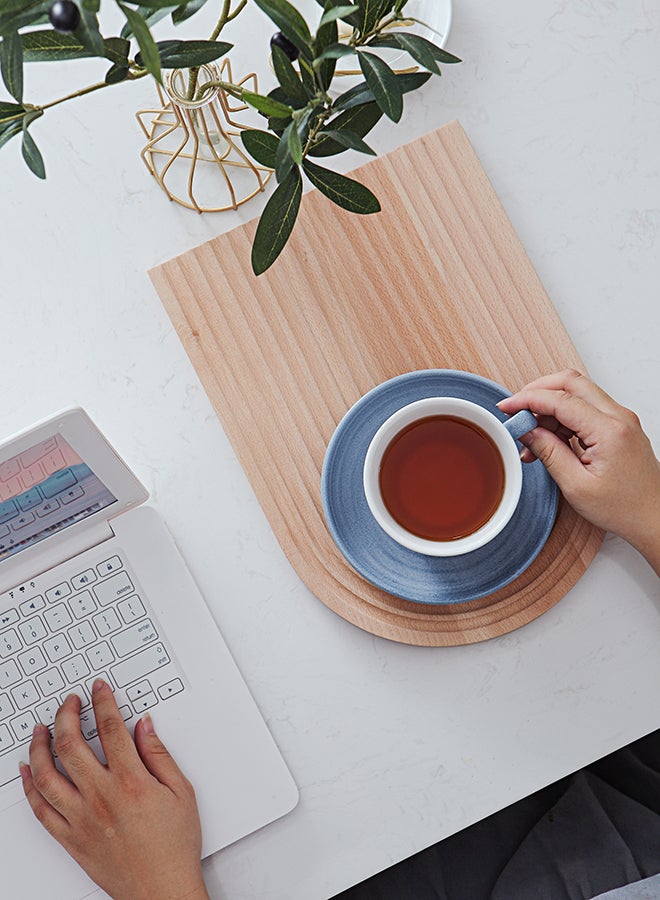 8-Piece Kiln Variable Glaze Process Round Linear Ceramic Coffee Cup And Saucer Set Blue 12.5x10x7.2cm