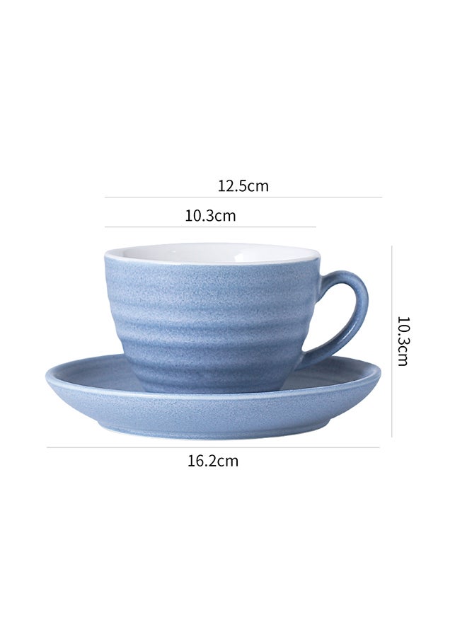 8-Piece Kiln Variable Glaze Process Round Linear Ceramic Coffee Cup And Saucer Set Blue 12.5x10x7.2cm