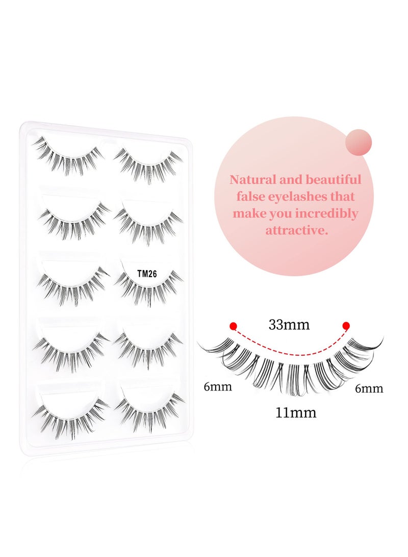 Natural Eyelashes Wispy False Eyelashes Natural Look, 5 Pairs Half Lashes Natural Look, Lash Clusters, Sunflower Eyelashes, Easy to Apply 5 Pairs