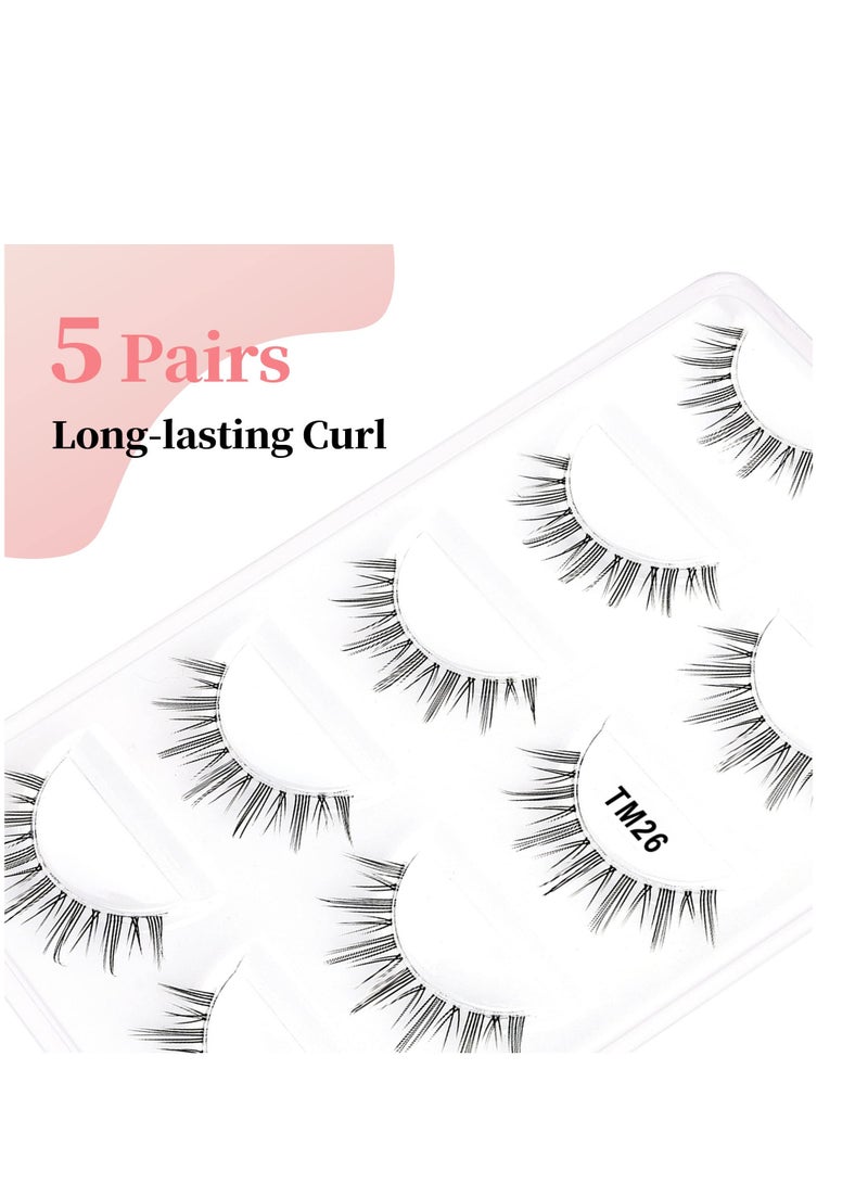 Natural Eyelashes Wispy False Eyelashes Natural Look, 5 Pairs Half Lashes Natural Look, Lash Clusters, Sunflower Eyelashes, Easy to Apply 5 Pairs