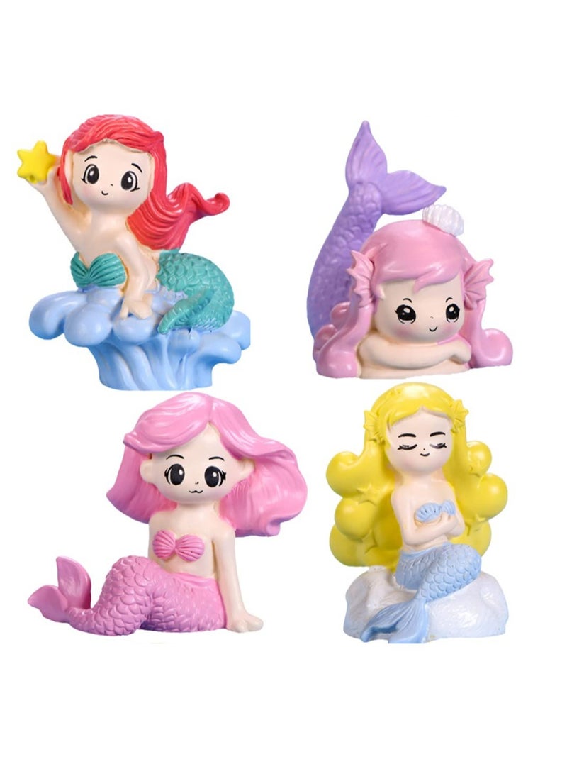 4 Pcs Little Cute Mermaid Doll, Mermaid Cake Topper, Cupcake Toppers Mermaid Ornaments for DIY Cake Decoration