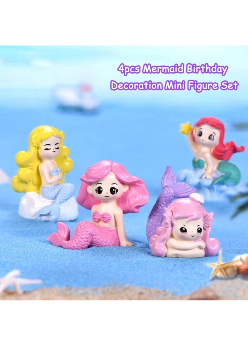 4 Pcs Little Cute Mermaid Doll, Mermaid Cake Topper, Cupcake Toppers Mermaid Ornaments for DIY Cake Decoration