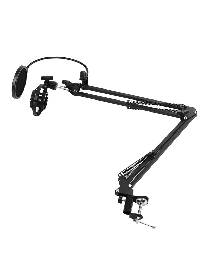 Microphone Stand,Adjustable Foldable Microphone Stand Heaby Duty Metal Mic Arm Bracket with Shock Proof Holder Windshield Pop Filter for Studio Recording Live Video Broadcasting Online Singing