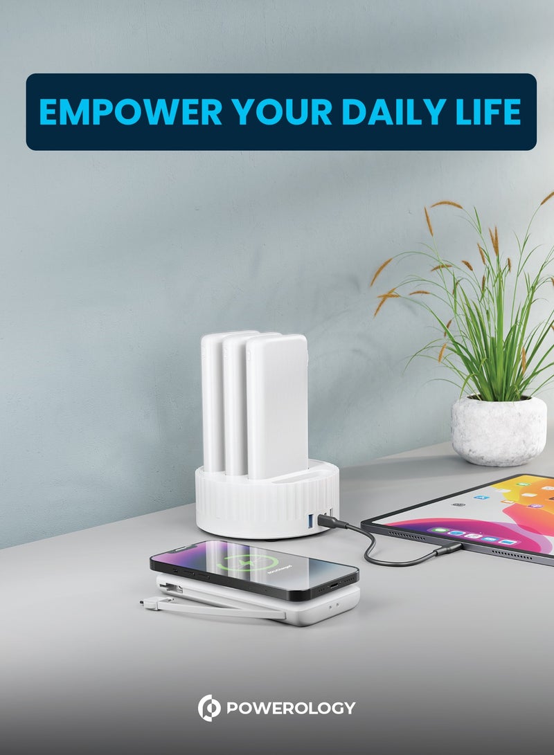 4in1 Power bank Station with 10000mAh Battery Capacity and 100W PD  / Fast-Wireless MagSafe Power Bank / Built-In Cable(Type-C & Lightning) / Built-In Safeguards - White