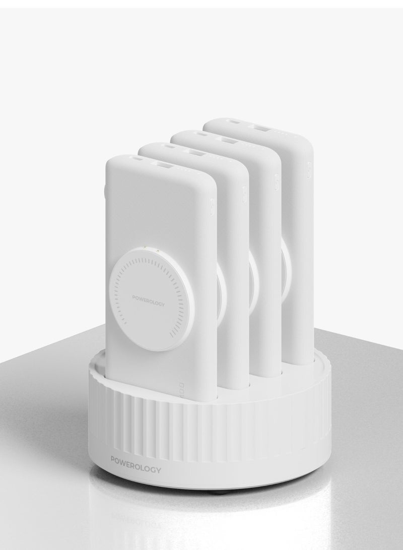 4in1 Power bank Station with 10000mAh Battery Capacity and 100W PD  / Fast-Wireless MagSafe Power Bank / Built-In Cable(Type-C & Lightning) / Built-In Safeguards - White