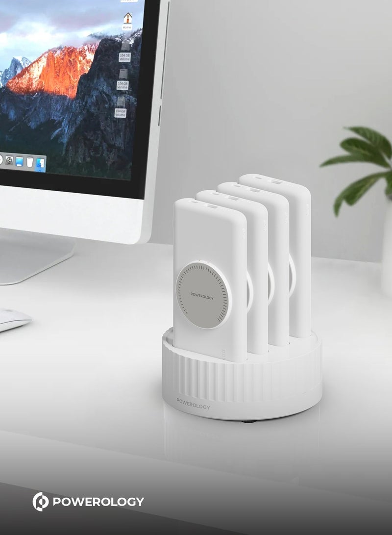 4in1 Power bank Station with 10000mAh Battery Capacity and 100W PD  / Fast-Wireless MagSafe Power Bank / Built-In Cable(Type-C & Lightning) / Built-In Safeguards - White