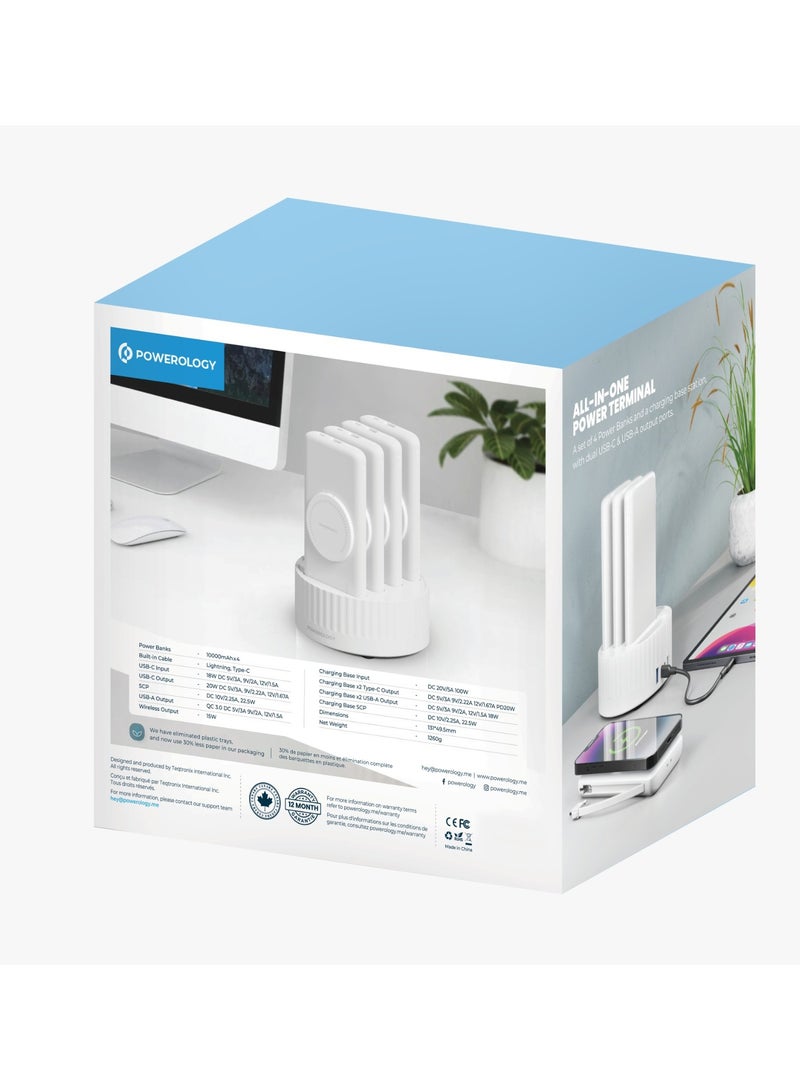 4in1 Power bank Station with 10000mAh Battery Capacity and 100W PD  / Fast-Wireless MagSafe Power Bank / Built-In Cable(Type-C & Lightning) / Built-In Safeguards - White