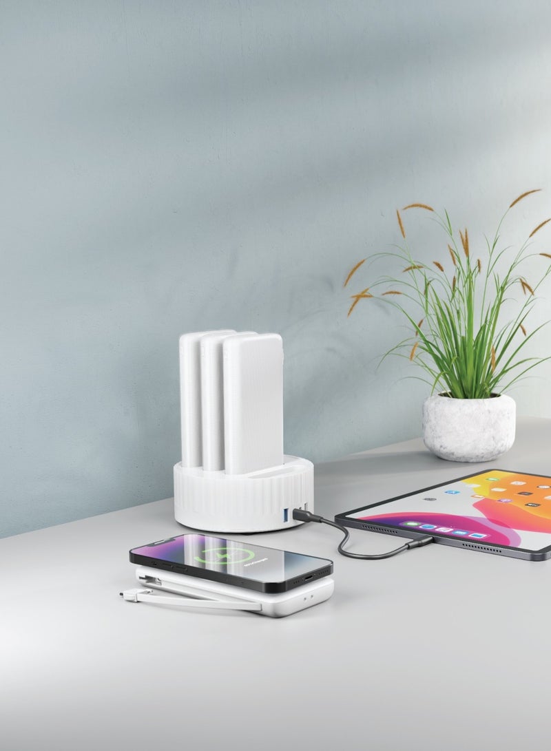 4in1 Power bank Station with 10000mAh Battery Capacity and 100W PD  / Fast-Wireless MagSafe Power Bank / Built-In Cable(Type-C & Lightning) / Built-In Safeguards - White