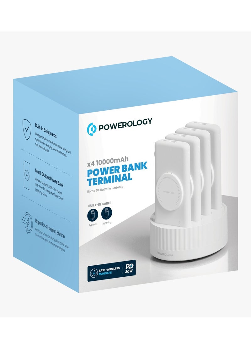 4in1 Power bank Station with 10000mAh Battery Capacity and 100W PD  / Fast-Wireless MagSafe Power Bank / Built-In Cable(Type-C & Lightning) / Built-In Safeguards - White