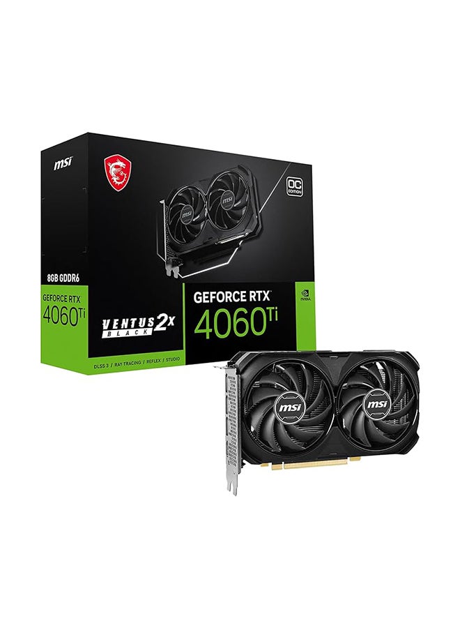 GeForce RTX 4060 Ti 8G VENTUS 2X BLACK E1 OC Graphics Card - 8GB GDDR6, 2535 MHz Boost Clock, Dual Fan Cooling, Ray Tracing and AI-Enhanced Gaming, PCI Express 4.0, 2x DisplayPort 1.4a, 1x HDMI 2.1, Custom Thermal Design | 912-V512-005