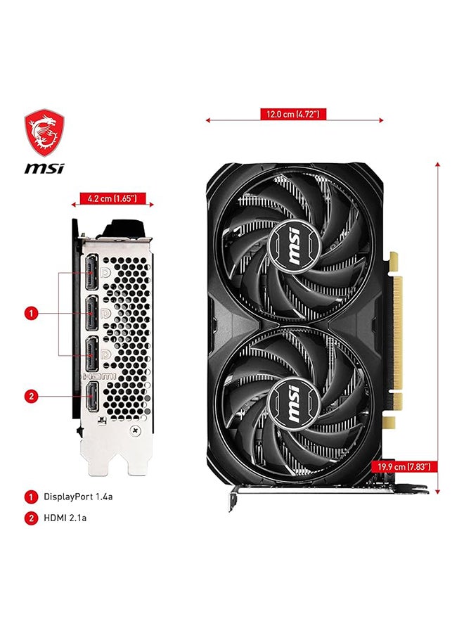 GeForce RTX 4060 Ti 8G VENTUS 2X BLACK E1 OC Graphics Card - 8GB GDDR6, 2535 MHz Boost Clock, Dual Fan Cooling, Ray Tracing and AI-Enhanced Gaming, PCI Express 4.0, 2x DisplayPort 1.4a, 1x HDMI 2.1, Custom Thermal Design | 912-V512-005