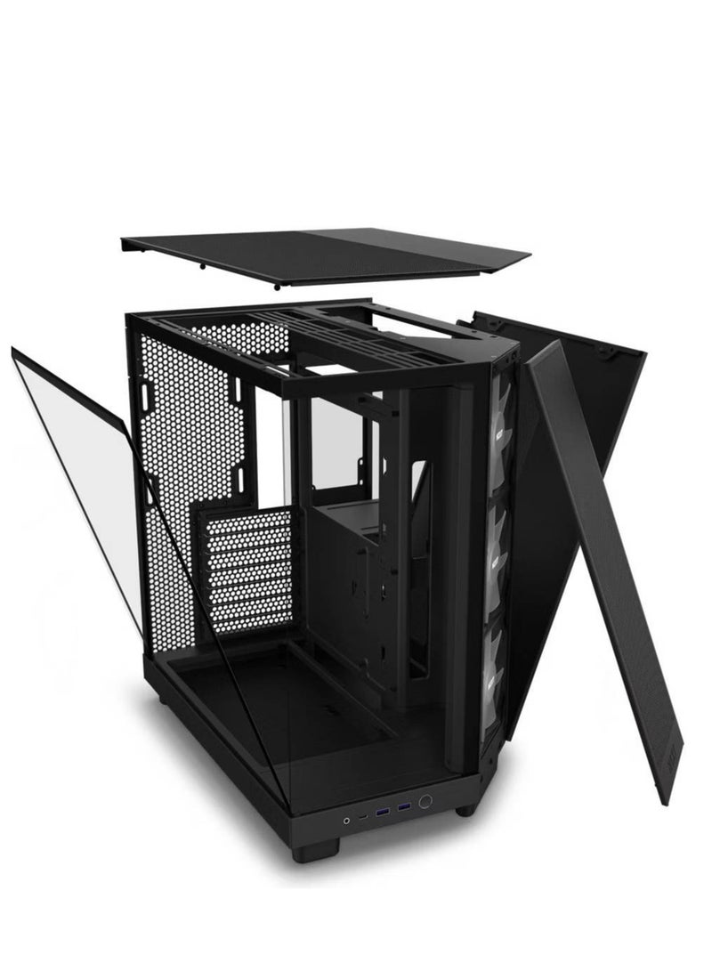 NZXT H6 Flow RGB Compact Dual-Chamber Airflow Mid-Tower ATX Case, Panoramic Glass Panels, Up to 360 mm Radiator & 3x 120mm RGB Fans, Cable Mgt, USB-C 3.2 / USB-A 3.2, Black