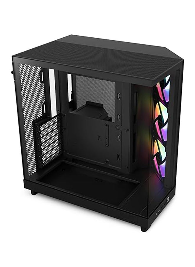 NZXT H6 Flow RGB Compact Dual-Chamber Airflow Mid-Tower ATX Case, Panoramic Glass Panels, Up to 360 mm Radiator & 3x 120mm RGB Fans, Cable Mgt, USB-C 3.2 / USB-A 3.2, Black