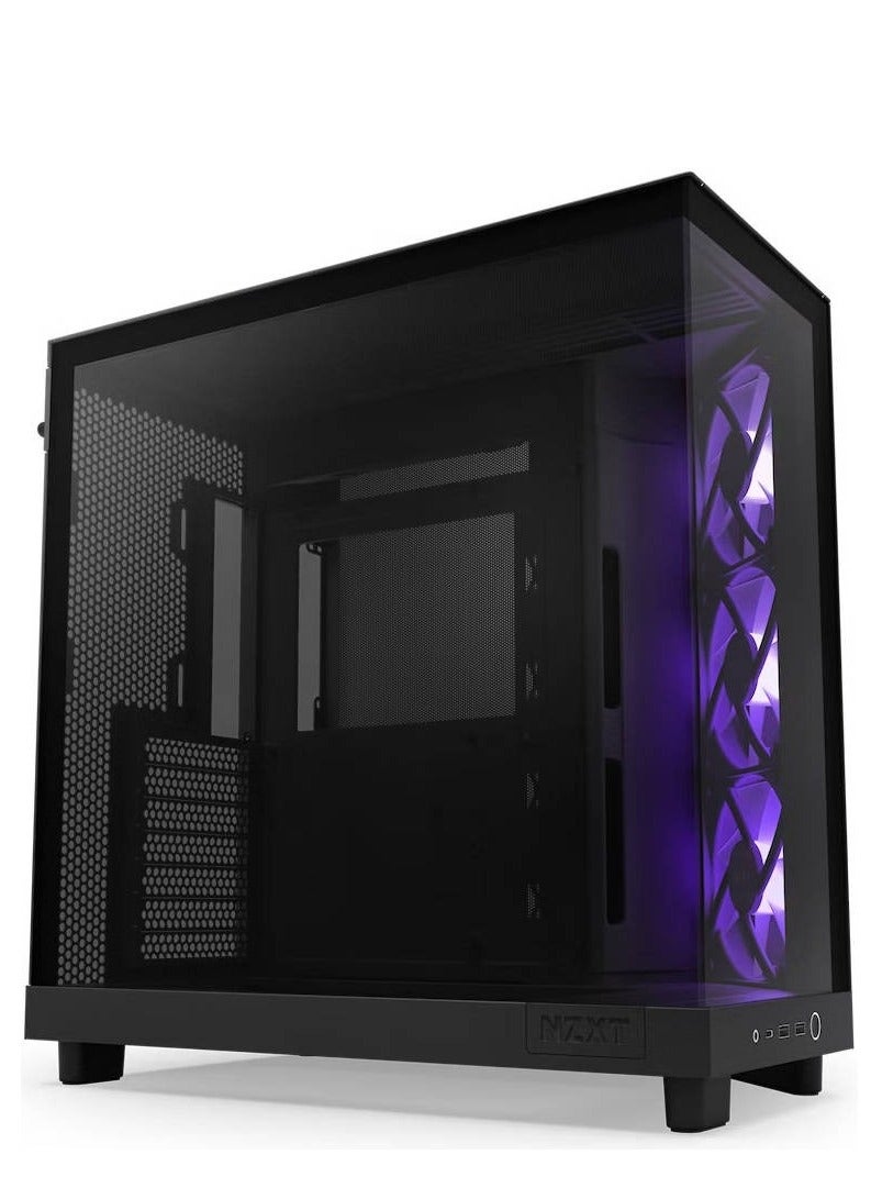 NZXT H6 Flow RGB Compact Dual-Chamber Airflow Mid-Tower ATX Case, Panoramic Glass Panels, Up to 360 mm Radiator & 3x 120mm RGB Fans, Cable Mgt, USB-C 3.2 / USB-A 3.2, Black