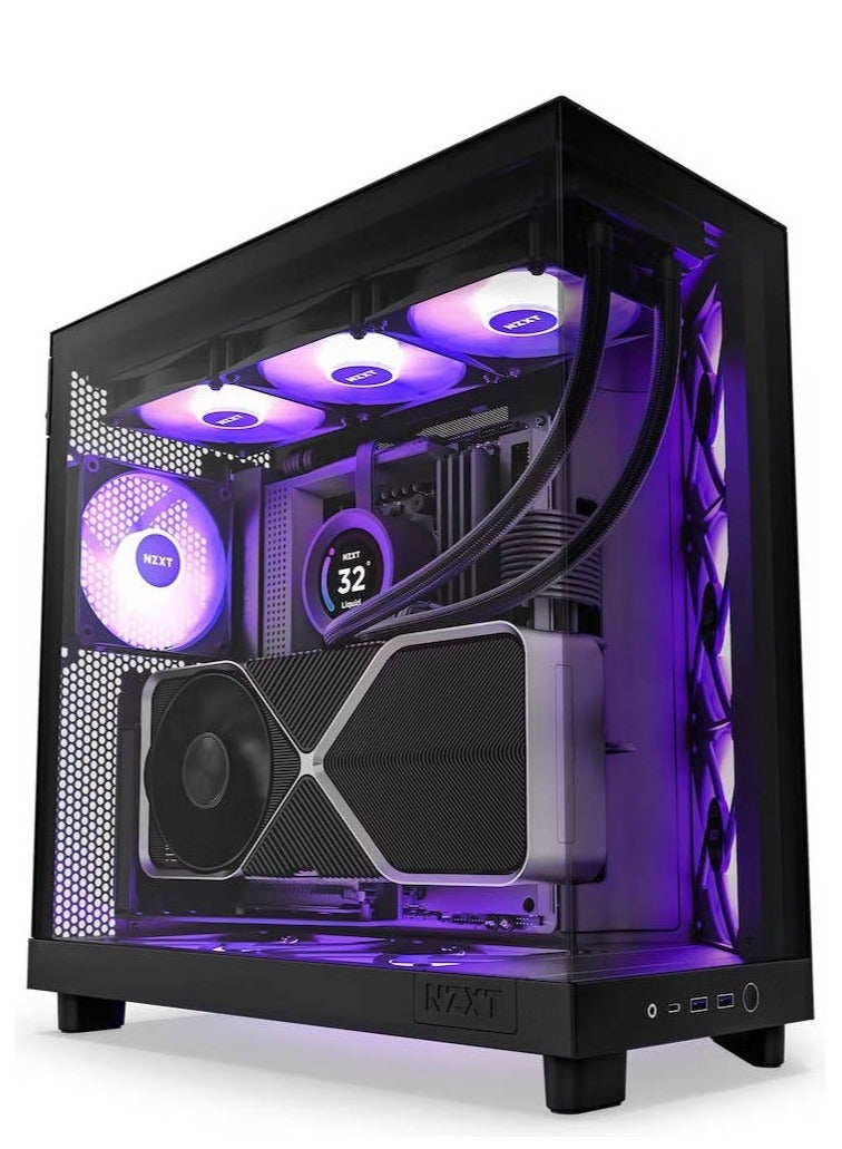 NZXT H6 Flow RGB Compact Dual-Chamber Airflow Mid-Tower ATX Case, Panoramic Glass Panels, Up to 360 mm Radiator & 3x 120mm RGB Fans, Cable Mgt, USB-C 3.2 / USB-A 3.2, Black