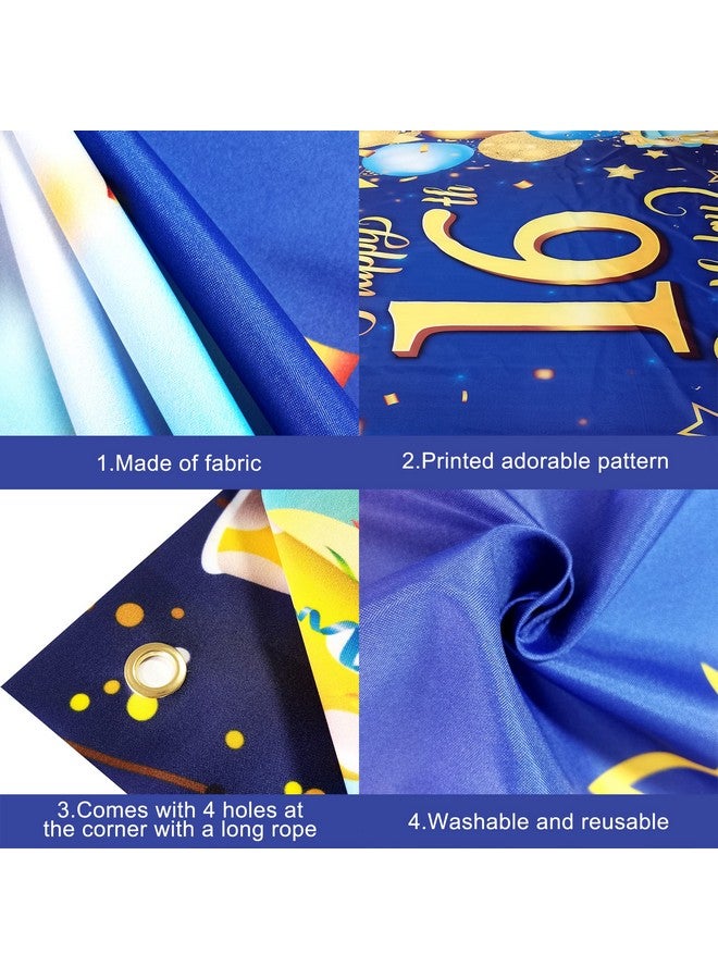 Blue And Gold Happy 16Th Birthday Banner Xl 72X44 Inch Blue 16Th Birthday Backdrop 16Th Birthday Party Supplies 16 Year Old Boy Birthday Decorations 16Th Birthday Decorations For Boys