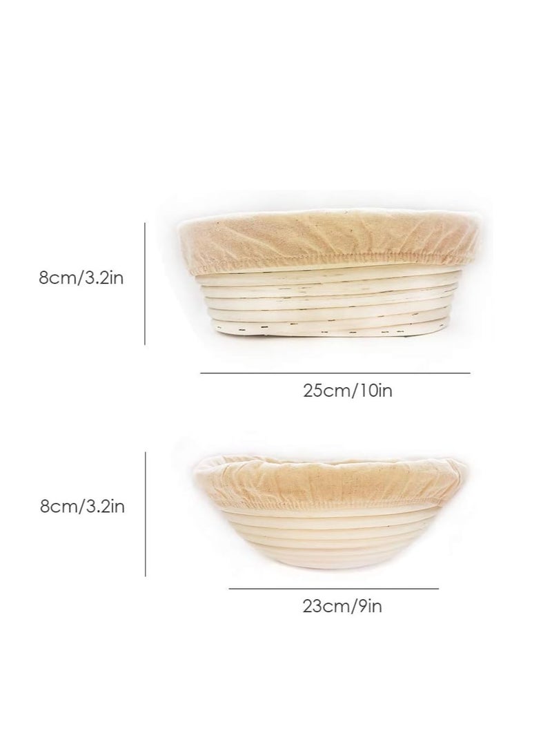 Bread Banneton Proofing Basket Set of 2 - Round 9 Inch & Oval 10 Inch, for Sourdough Bread Making Proofing Rising, Natural Rattan Bowl Container, Includes Linen Liner Cloth