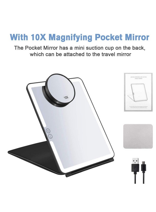 Rechargeable Lighted Makeup Mirror With Cover Led Travel Mirror With Lights Compact Vanity Mirror With Touch Screen Dimming With A Magnification Pocket Spot Mirror