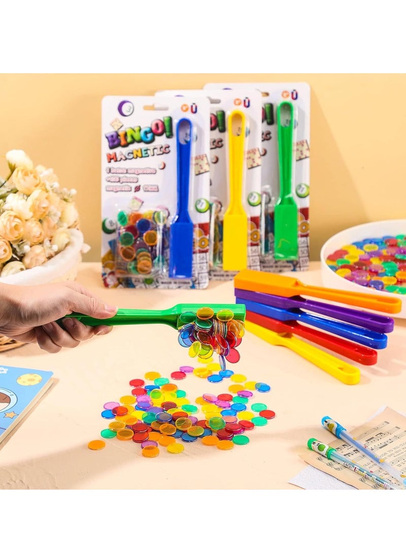 Magnetic bingo chips, Interactive family games, Magnetic wands for kids, Classroom learning tool, Count and sort games, Multiple color markers, Learning through play,  600 Bingo Chips 6 Magnet Wand