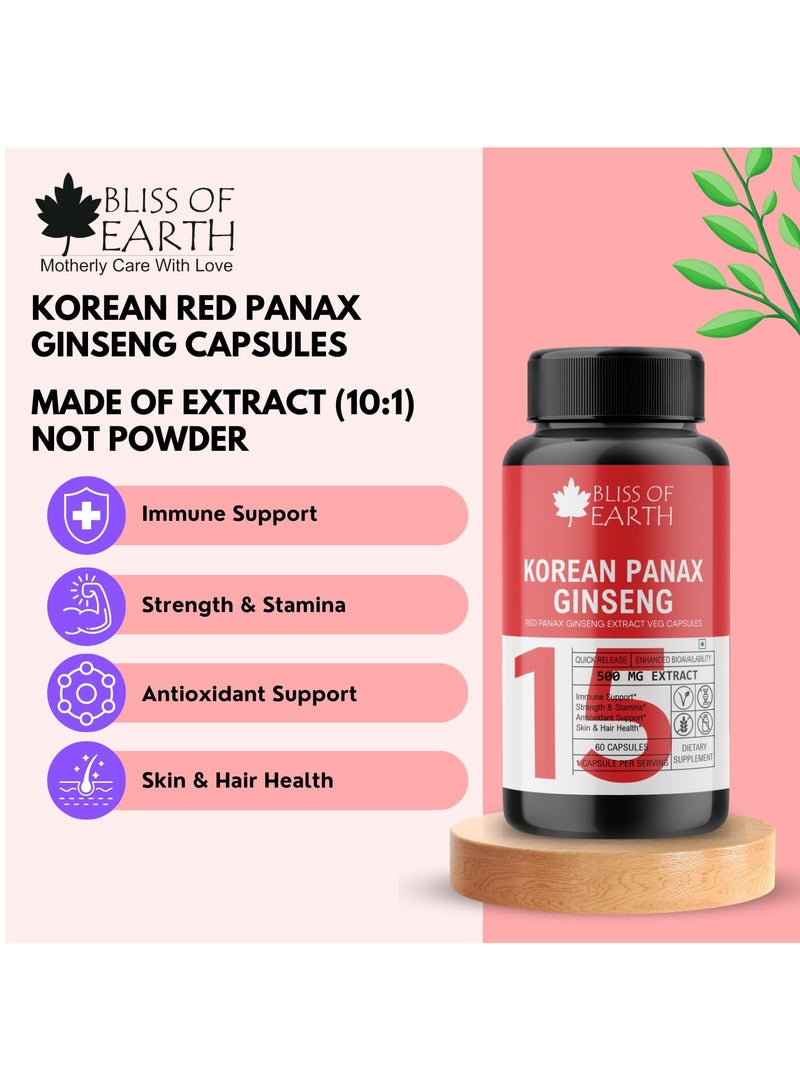 Korean Red Panax Ginseng 500Mg High Potency Root Extract 60 Veg Capsules For Health And Wellness