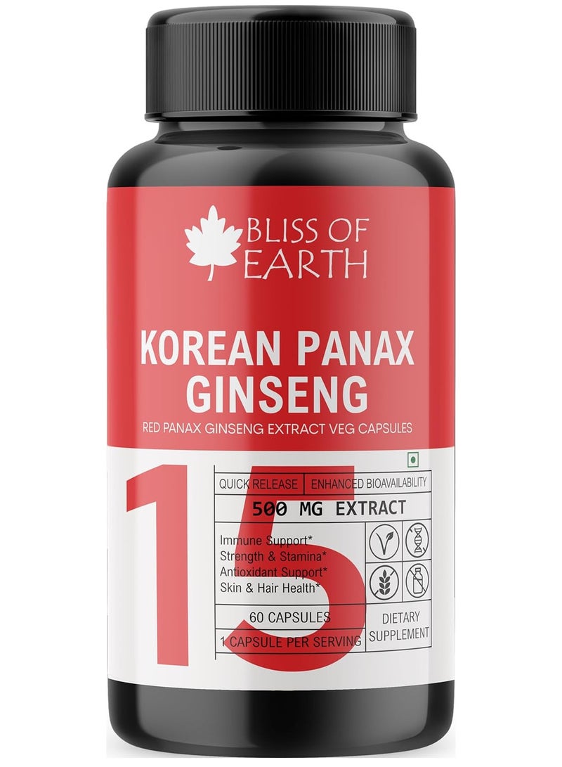 Korean Red Panax Ginseng 500Mg High Potency Root Extract 60 Veg Capsules For Health And Wellness