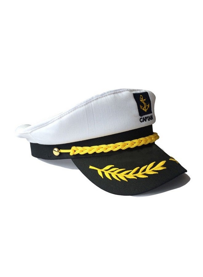Captain Hat Nautical Sailor Skipper Hat Ship Yacht Boat Sailor Navy Marine Admiral Hat For Halloween Costume Accessory (White)