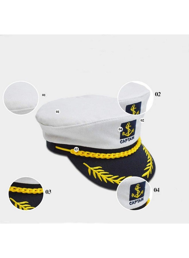 Captain Hat Nautical Sailor Skipper Hat Ship Yacht Boat Sailor Navy Marine Admiral Hat For Halloween Costume Accessory (White)