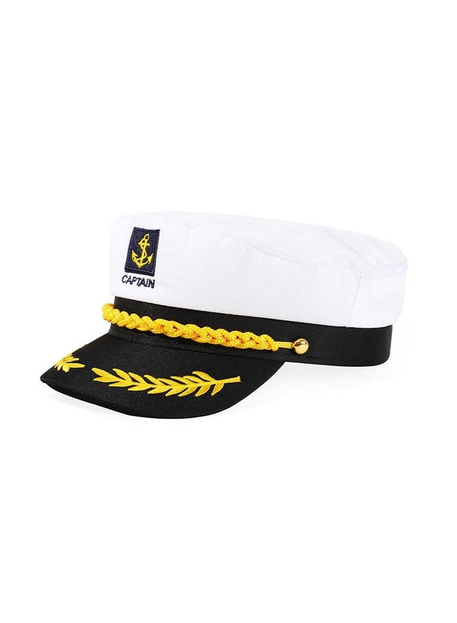 Captain Hat Nautical Sailor Skipper Hat Ship Yacht Boat Sailor Navy Marine Admiral Hat For Halloween Costume Accessory (White)
