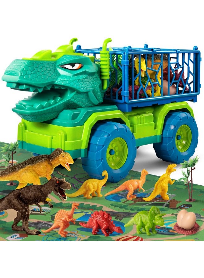 Dinosaur Truck Toys For Kids 35 Years Tyrannosaurus Transport Car Carrier Truck With 8 Dino Figures Activity Play Mat Dinosaur Eggs Trees Capture Jurassic Play Set For Boys And Girls