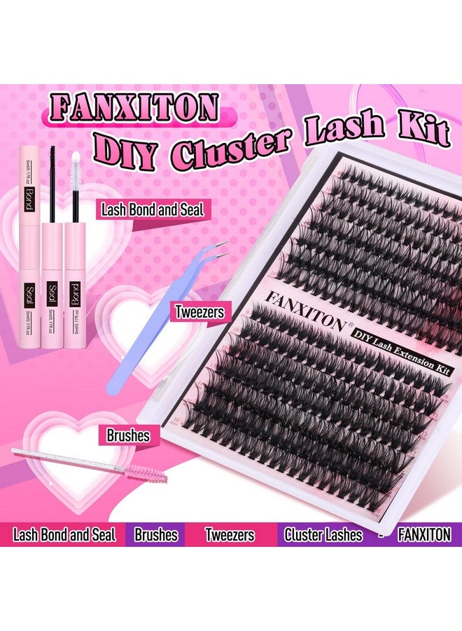 Diy Lash Extension Kit Volume Lash Clusters 40D+50D D Curl Individual Lashes Lash Clusters Kit Thick Eyelash Extension Kit 280Pcs Thin Band Cluster Lashes Lash Bond And Seal And Lash Tweezers