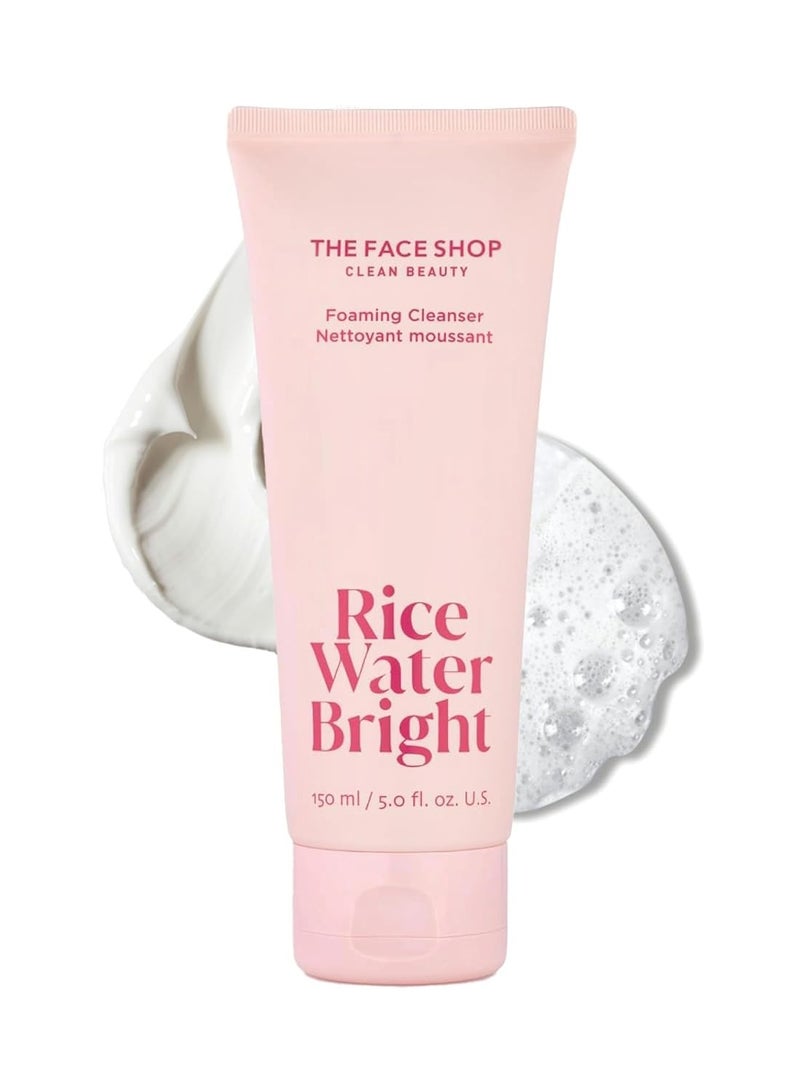 Rice Water Bright Foaming Facial Cleanser with Ceramide, Gentle Face Wash for Hydrating & Moisturizing, Vegan Face Cleanser, Makeup Remover, Korean Skin Care for All Skin Types 150 mlml