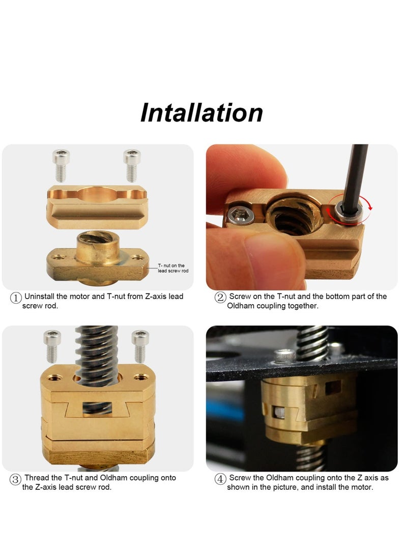 Brass Z Axis Coupler, Dual Z T8 Lead Screw Upgrade Oldham Coupling, for Creality Ender 3 Pro V2 CR-10 CR-10S Pro 3D Printer Accessory T8 Lead Screw Hotbed(Pack of 2)