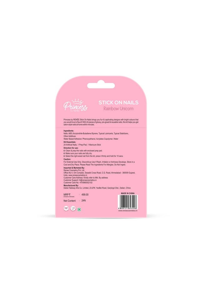 Princess By Renee Stick On Nails Rainbow Unicorn 24 Reusable Artificial Nail Set Lightweight Long Lasting Easy To Use Quick Fix For Special Occasions