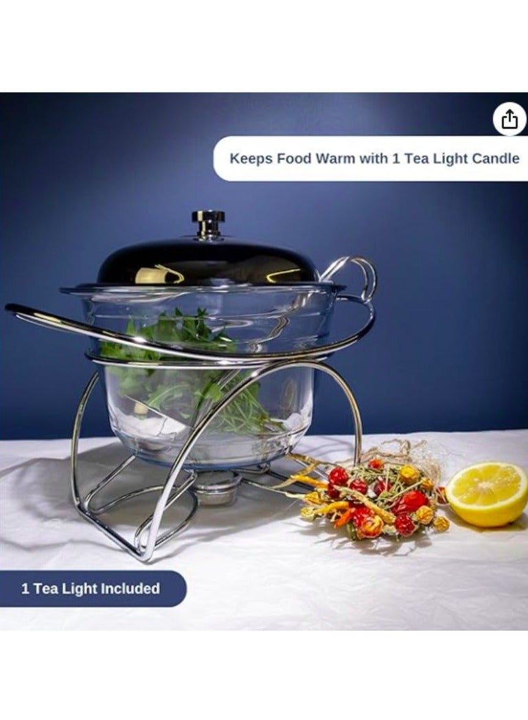 Round Soup Warmer w/Stainless Steel Cover w/Ladle Warmer with Spoon Stainless Steel with Glass Dish Buffet Server Food Warmer Chafing with Ladle