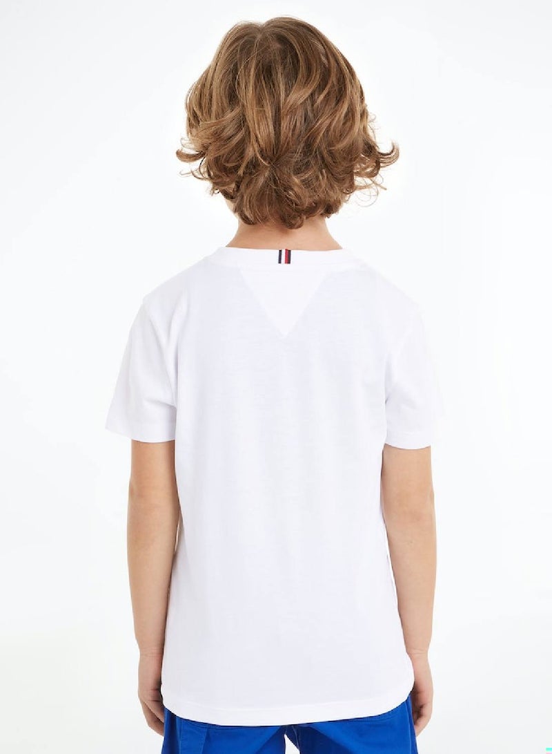 Boys' Colorblock Embroidered Short Sleeve T-Shirt - Cotton, White